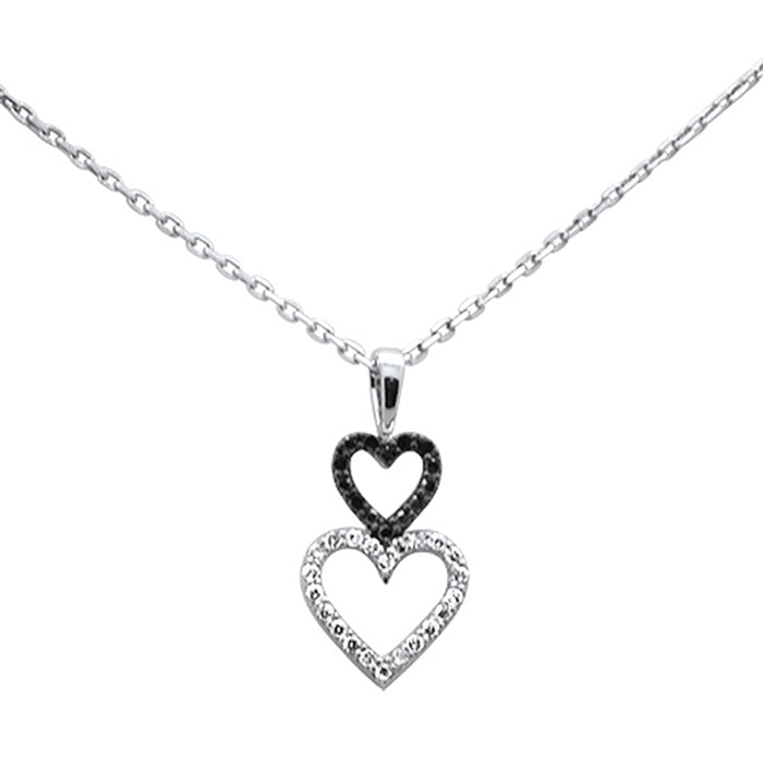 .18ct G SI 14K White Gold Black & White Diamond Heart Pendant Necklace 18" Long Chain