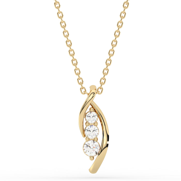 SPECIAL!.33ct G SI 14K Yellow Gold Three Stone Diamond Pendant Necklace 18" Long Chain