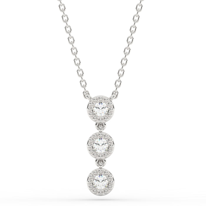 SPECIAL!.25ct G SI 14K White Gold Three Stone Diamond Beaded Drop Pendant Necklace 14+2" Ext. Chain