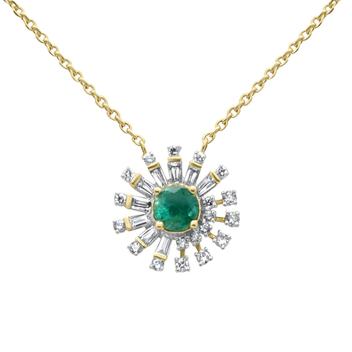 SPECIAL! .86ct G SI 14K Yellow Gold Diamond & Natural Emerald Pendant Necklace 18" Long