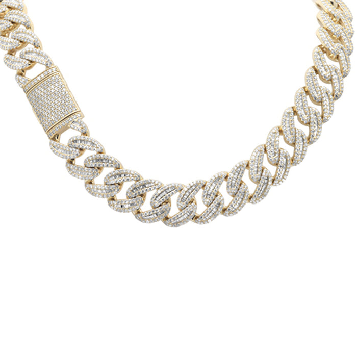 SPECIAL!7MM 7.57ct G SI 14K Yellow Gold Round & Baguette Diamond Cuban Necklace 18" Long