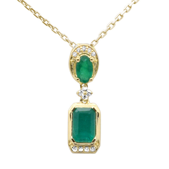 SPECIAL! .77ct G SI 14K Yellow Gold Diamond & Natural Emerald Pendant Necklace 18" Long Chain