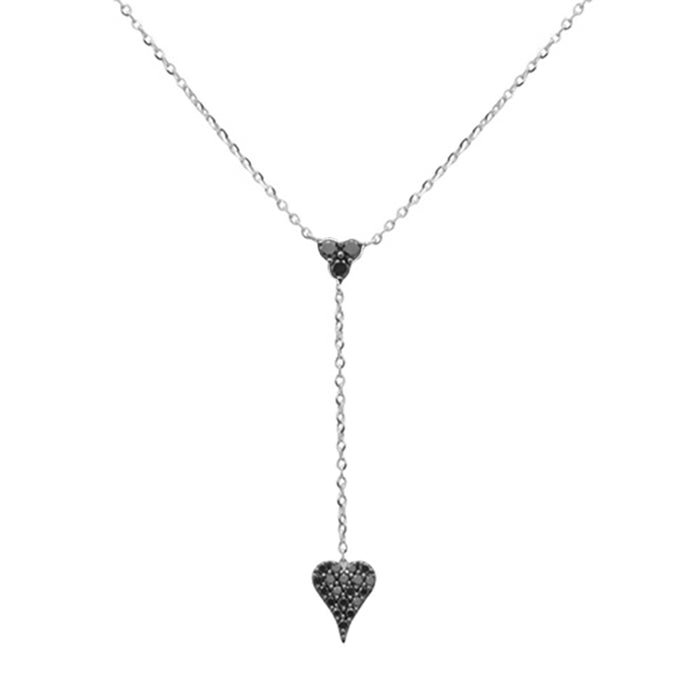 DIAMOND CLOSEOUT! .20ct G SI 14K White Gold Diamond Black Diamond Heart Drop Pendant Necklace 16+2" Ext Long
