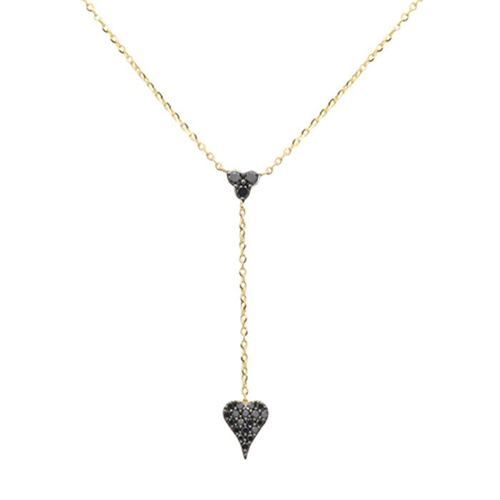DIAMOND CLOSEOUT! .19ct G SI 14K Yellow Gold Diamond Black Diamond Heart Drop Pendant Necklace 16+2" Ext Long