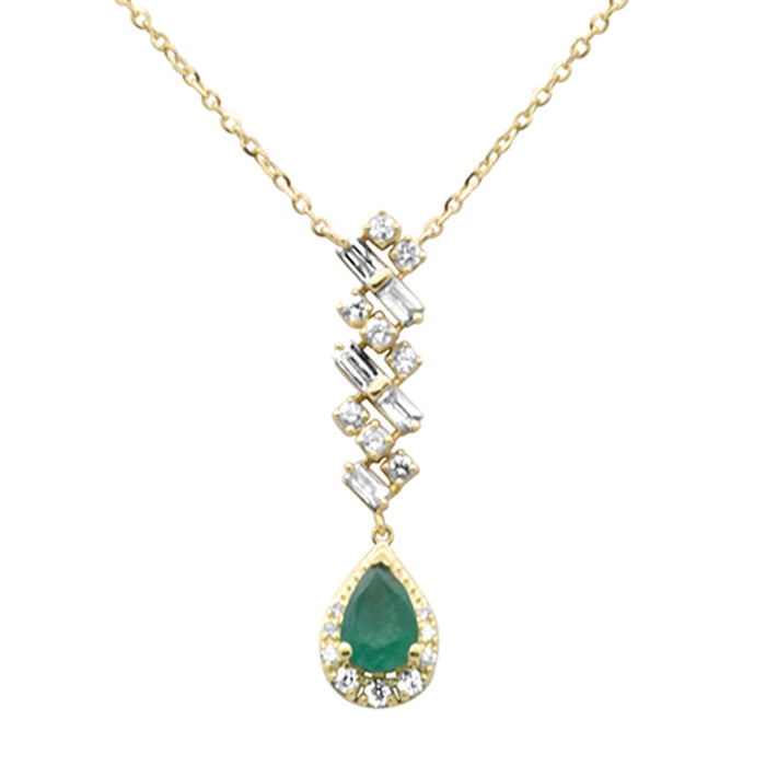 SPECIAL! .69ct G SI 14K Yellow Gold Diamond & Natural Emerald Pendant Necklace 16+2" Ext Long