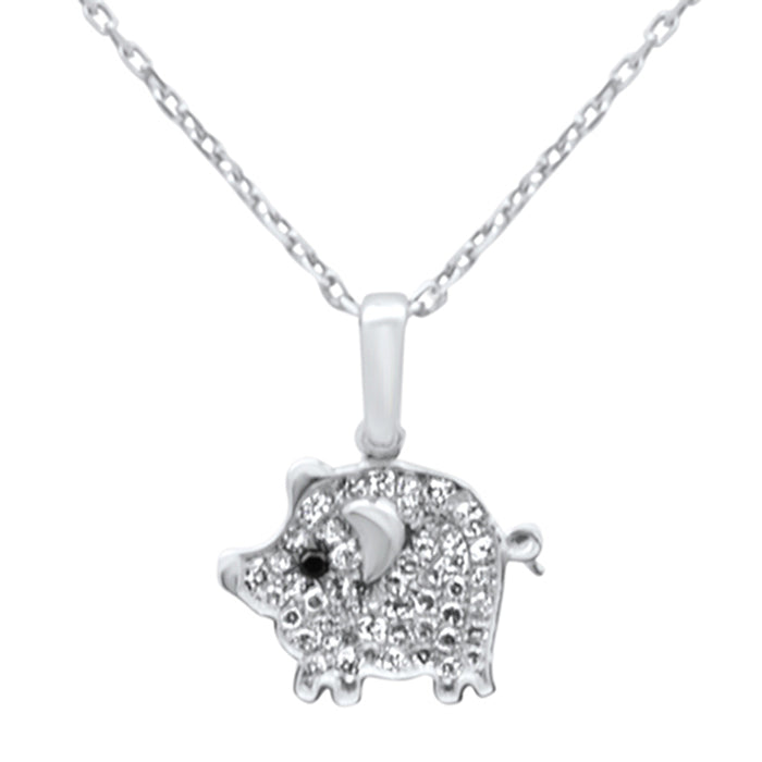 .16ct G SI 14K White Gold Diamond Piglet Pendant Necklace 18" Long