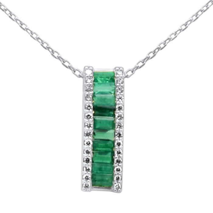 SPECIAL! .85ct G SI 14K Yellow Gold Diamond & Emerald Gemstones Pendant Necklace 18" Long