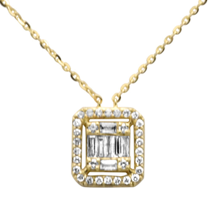 SPECIAL! .25ct G SI 14K Yellow Gold Round & Baguette Diamond Pendant Necklace 18" Long