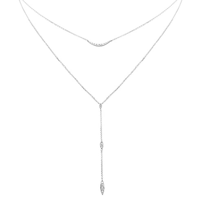DIAMOND CLOSEOUT! .26ct G SI 14K White Gold Diamond Double Layers Drop Pendant Necklace 18" Long