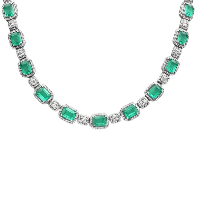 SPECIAL! 38.73ct G SI 14K White Gold Diamond & Natural Emerald Gemstones Pendant Necklace 16" Long