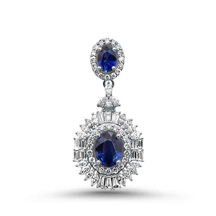 SPECIAL!4.39 G SI 14K White Gold Diamond & Blue Sapphire Gemstones Pendant