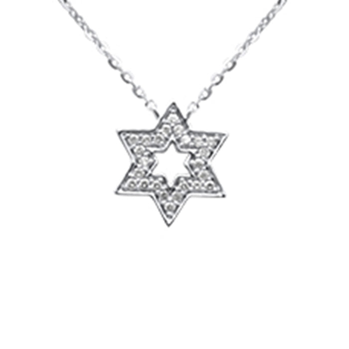 .08ct G SI 14K White Gold Diamond Star of David Pendant Necklace 16+2" Ext