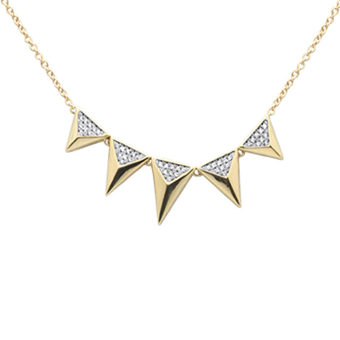 SPECIAL! .16ct G SI 14K Yellow Gold Diamond Multiple Triangle Shapes Pendant Necklace 14+2" Ext Long