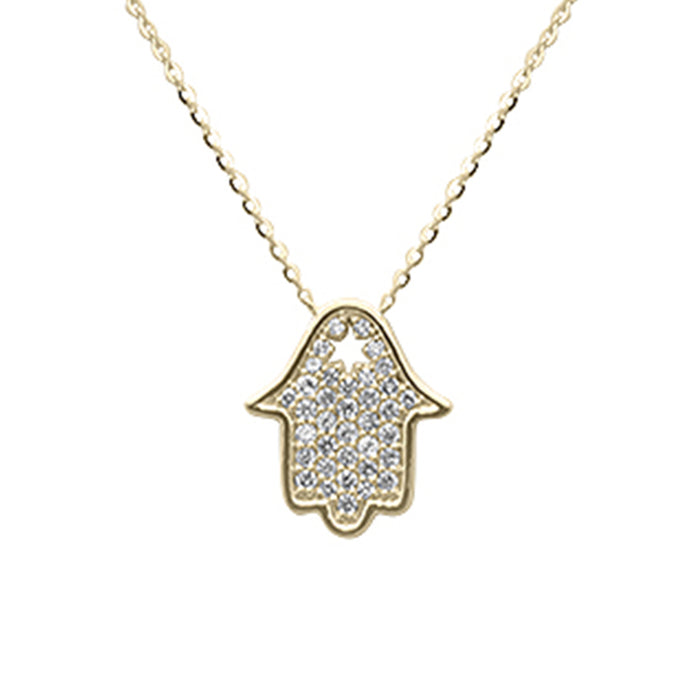 SPECIAL! .29ct G SI 14K Yellow Gold Diamond Hamsa Pendant Neckalace 16+2" Ext. Long