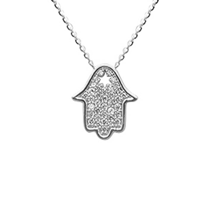 SPECIAL! .29ct G SI 14K White Gold Diamond Hamsa Pendant Neckalace 16+2" Ext. Long