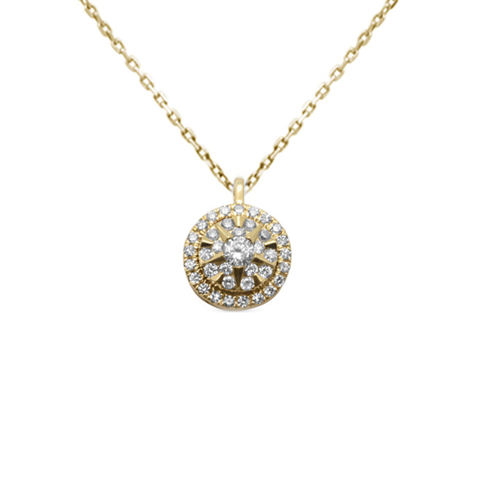 .18ct G SI 14K Yellow Gold Diamond Halo Pendant Necklace 18" Chain