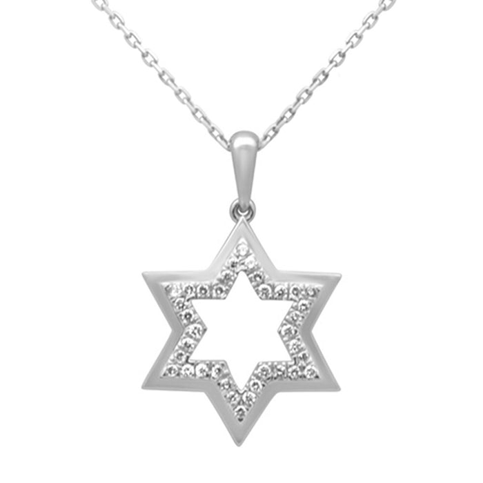 SPECIAL! .20ct G SI 14K White Gold Diamond Star of David Pendant Necklace 18" Long Chain