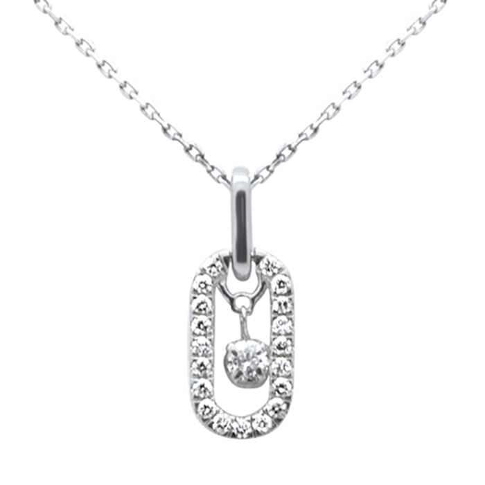 SPECIAL! .26ct G SI 14K White Gold Diamond Paperclip Drop Pendant Necklace 18" Long Chain
