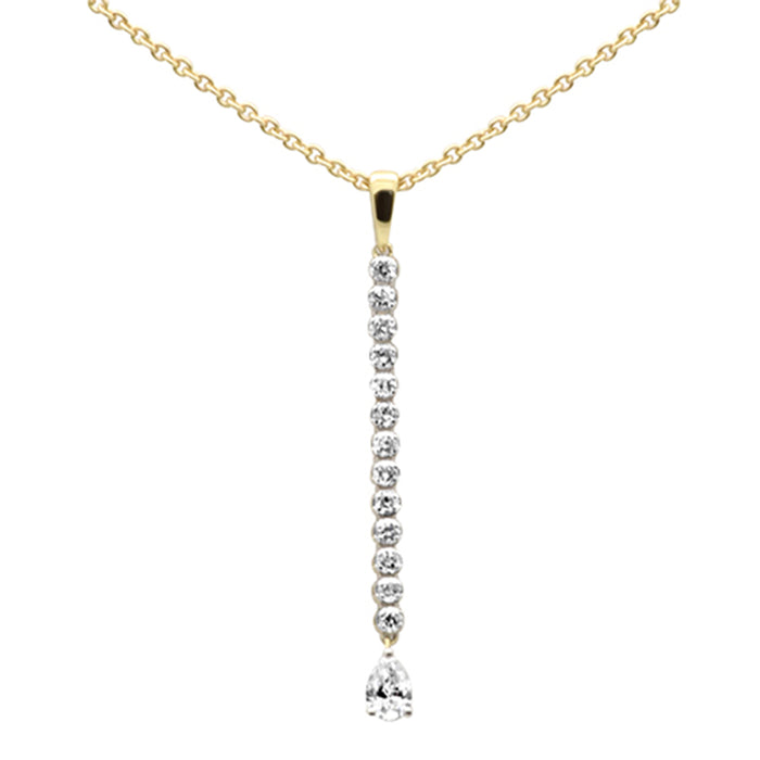 SPECIAL! .51ct G SI 14K Yellow Gold Diamond Pear Shape Drop Pendant Necklace 14+2" Ext Long Chain