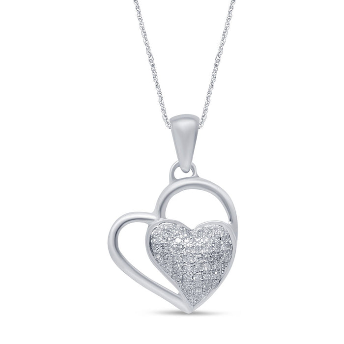 SPECIAL!.10ct G SI 14K White Gold Diamond Heart Pendant Necklace 18" Long Chain