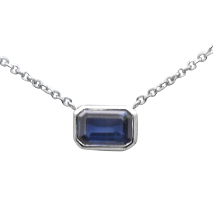 SPECIAL! 1.27ct G SI 14K White Gold Blue Sapphire Gemstone Pendant Necklace 18" Ext Long Chain