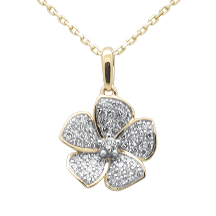 SPECIAL!.32ct G SI 14K Yellow Gold Diamond Flower Pendant Necklace 18" Long