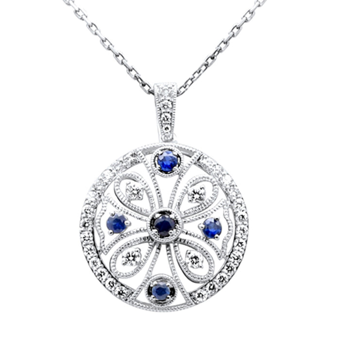 SPECIAL! .51ct G SI 14K White Gold Diamond Blue & Sapphire Gemstone Pendant Necklace 18" Chain