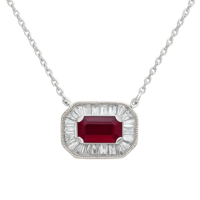 SPECIAL! .54ct G SI 14K White Gold Diamond & Ruby Gemstone Pendant Necklace 16+2" Ext
