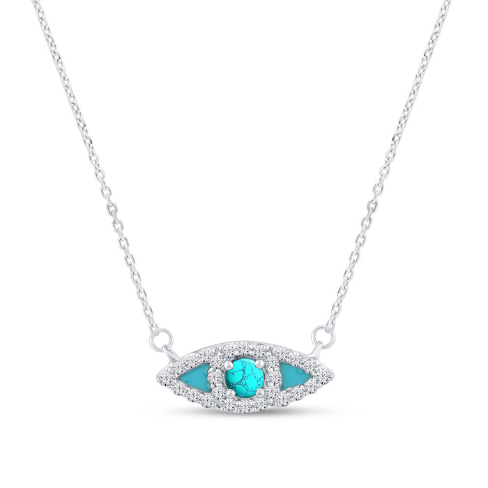 SPECIAL!.30ct G SI 14K White Gold Diamond Turquoise and Blue Enamel Evil Eye Pendant Necklace 18" Long Chain