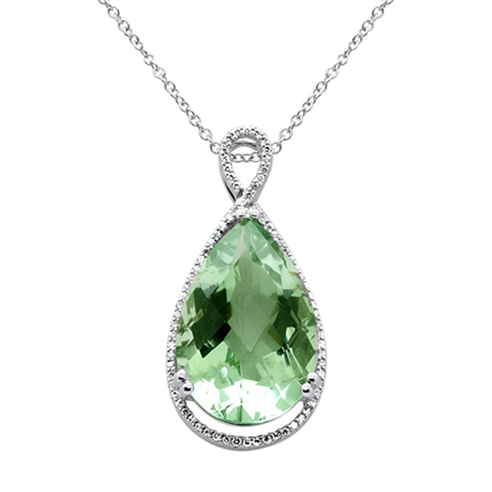 SPECIAL!9.50ct G SI 14K White Gold Diamond & Pear Shape Green Amethyst Pendant Necklace 18" Long Chain