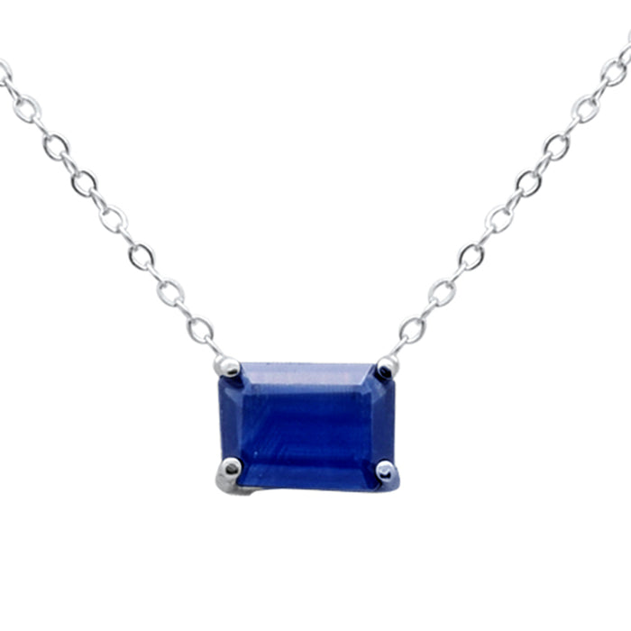 SPECIAL! .87ct G SI 14K White Gold Blue Sapphire Solitaire Gemstone Pendant Necklace 18" Long
