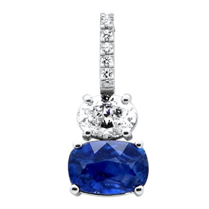 SPECIAL! 4.06ct G SI 14K White Gold Diamond Oval Shape & Blue Sapphire Gemstone Pendant No Chain