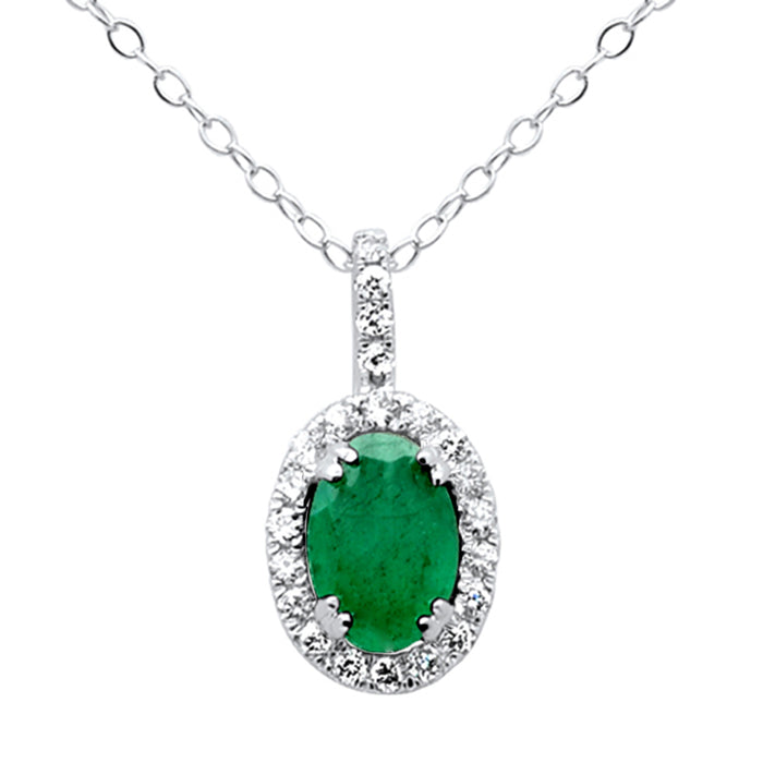 SPECIAL! .51ct G SI 14K White Gold Diamond & Emerald Gemstone Pendant Necklace 18" Long