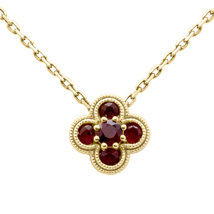 .27ct G SI 14K Yellow Gold Ruby Gemstone Clover Pendant Necklace 18" Chain