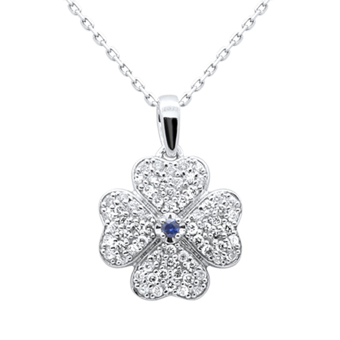 SPECIAL!.50ct G SI 14K White Gold Diamond & Blue Sapphire Gemstone Clover Pendant 18" Chain