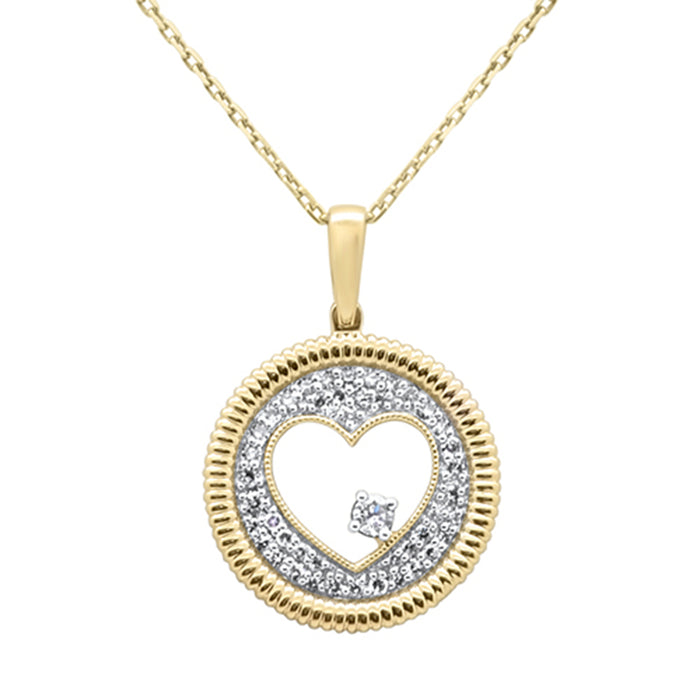 SPECIAL!.25ct G SI 14K Yellow Gold Diamond Heart Disc Pendant Necklace 18" Chain