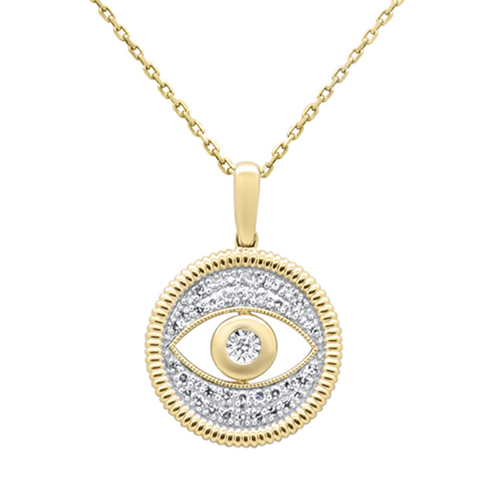 SPECIAL! .25ct G SI 14K Yellow Gold Diamond Evil Eye Pendant Necklace 18" Chain