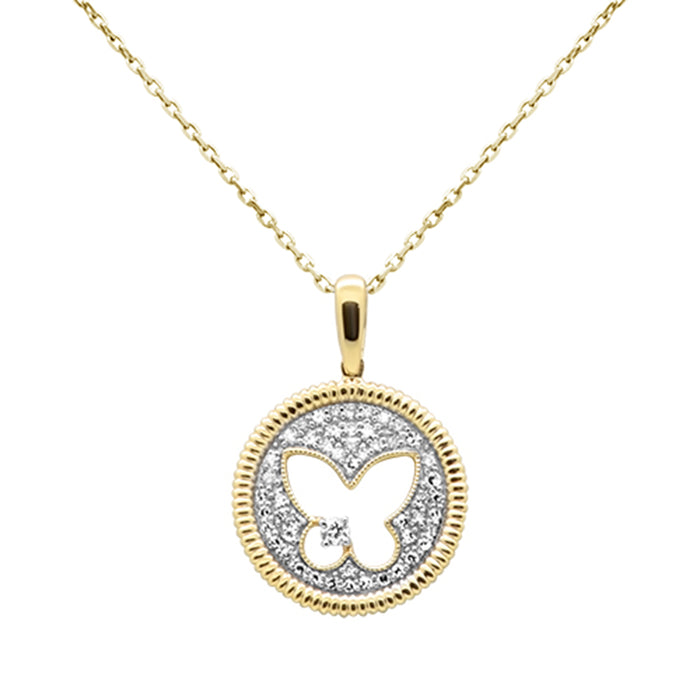 SPECIAL!.24ct G SI 14K Yellow Gold Butterfly Cut Out Mediallion Diamond Pendant Necklace 18" Chain