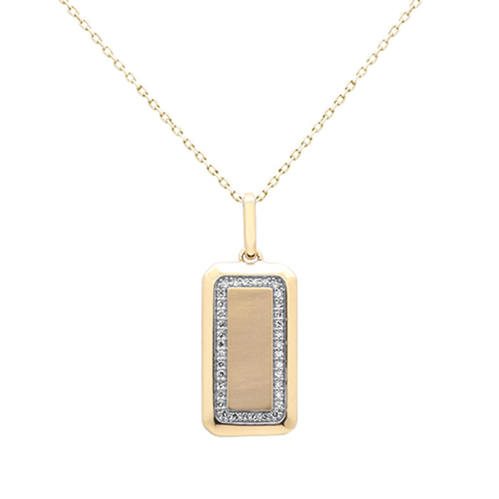 SPECIAL! .15ct G SI 14K Yellow Gold Diamond Trendy Dog Tag Design Pendant Necklace 18" Chain