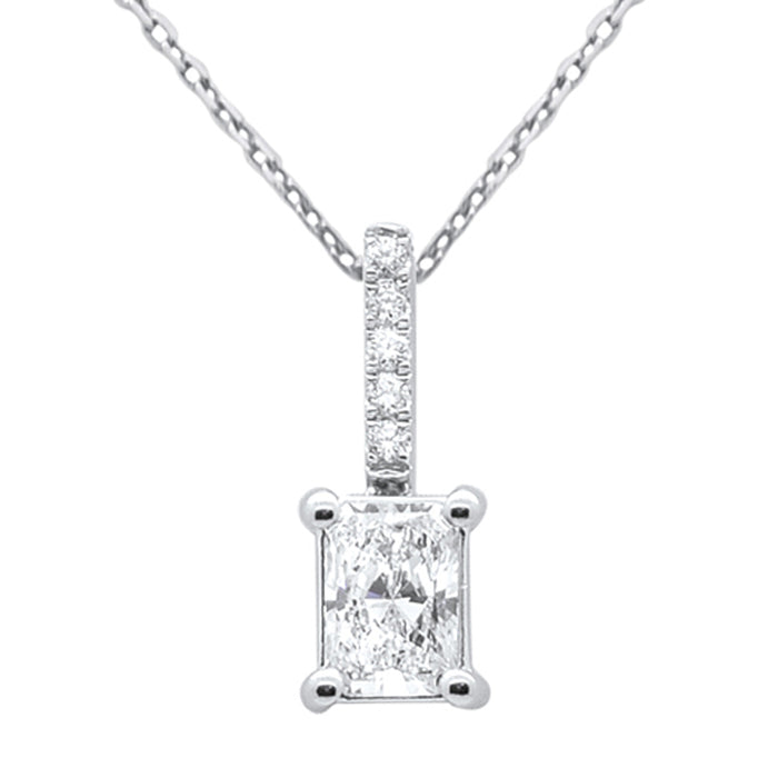SPECIAL! .76ct G SI 14K White Gold Radiant Cut Diamond Pendant Necklace 18" Chain