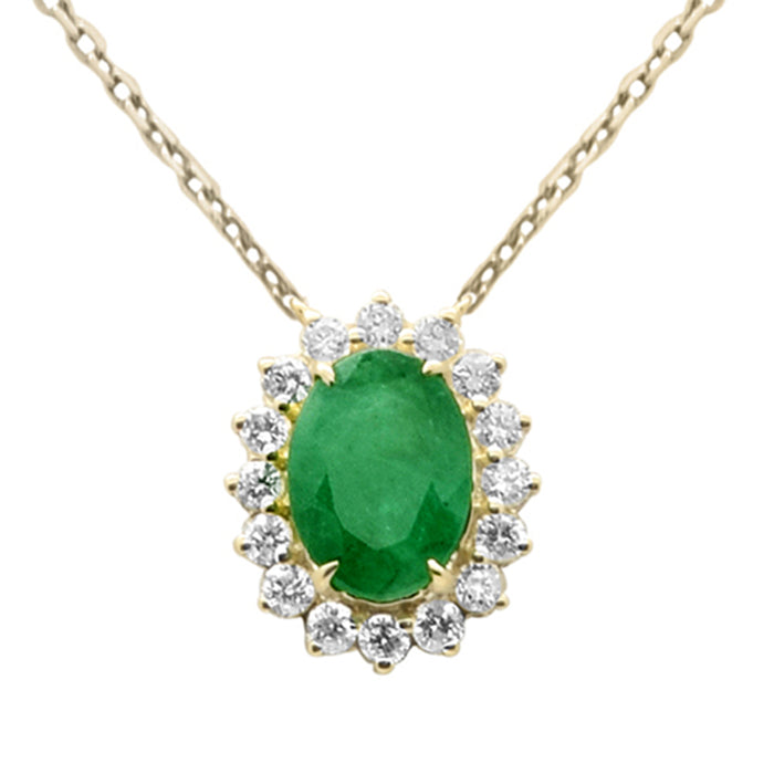 SPECIAL! .85ct G SI 14K Yellow Gold Diamond & Oval Emerald Gemstone Pendant Necklace 18" Chain