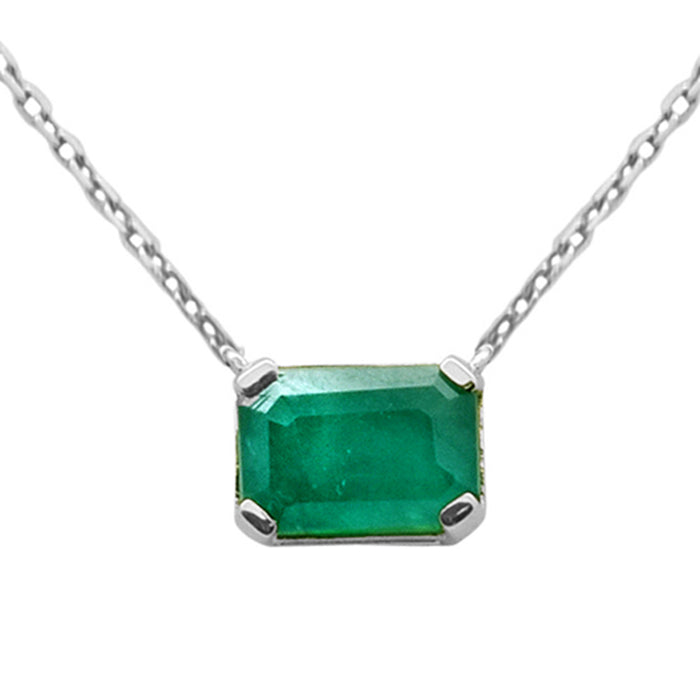 SPECIAL! .94ct G SI 14K White Gold Emerald Gemstone Solitaire Pendant Necklace 18" Chain