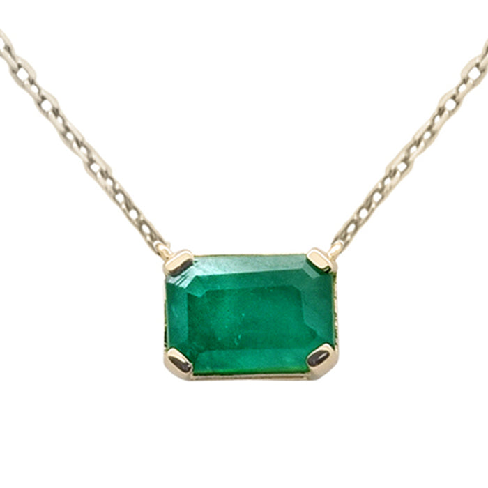 SPECIAL! 1.29ct G SI 14K Yellow Gold Emerald Gemstone Solitaire Pendant Necklace 18" Chain