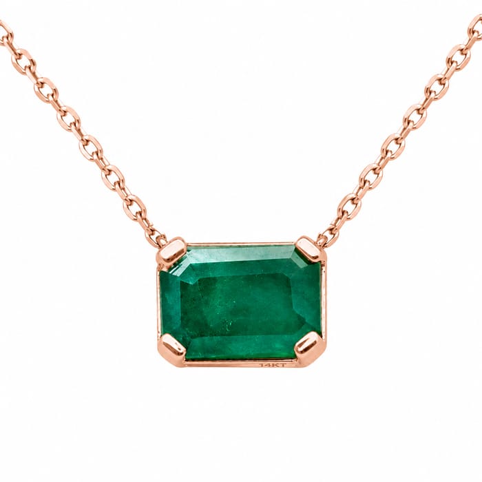 SPECIAL! .81ct G SI 14K Rose Gold Emerald Gemstone Solitaire Pendant Necklace 18" Chain