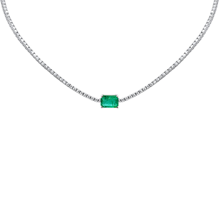 SPECIAL!7.98ct G SI 14K White Gold Diamond & Emerald Gemstone Tennis Necklace 16" Long