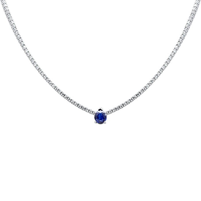 SPECIAL!5.18ct G SI 14K White Gold Diamond & Blue Sapphire Gemstone Tennis Necklace 16" Long