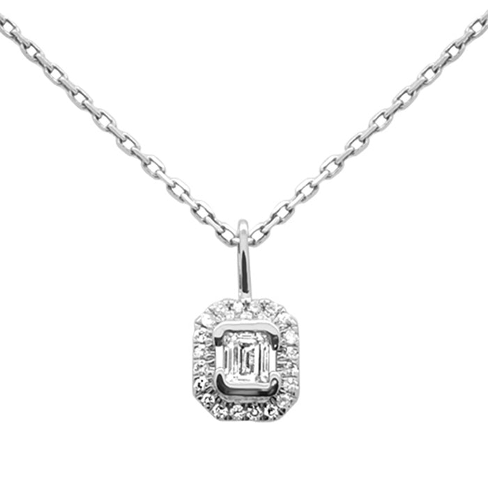 SPECIAL! .27ct G SI 14K White Gold Emerald Cut Diamond Petite Pendant Necklace 18" Chain