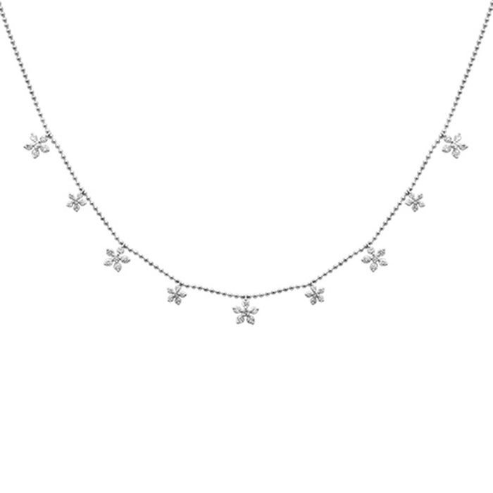 SPECIAL!.50ct G SI 14K White Gold Diamond Flower Dangle Pendant Necklace 18" Long