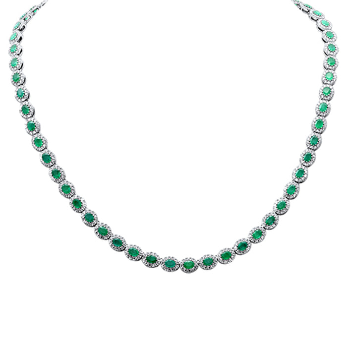SPECIAL! 14.09ct G SI 14K White Gold Diamond & Emerald Gemstone Necklace 16" Long