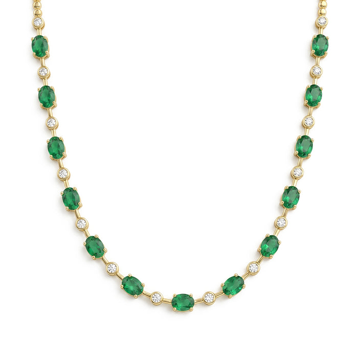 SPECIAL! 10.04ct G SI 14K Yellow Gold Diamond & Emerald Gemstone Necklace 16" Long
